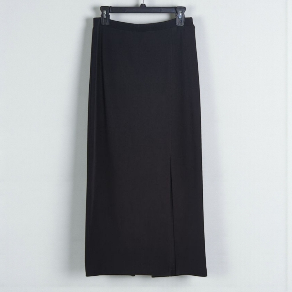 Siasia Stretch Pencil Skirt Vintage 80's Long Midi Front Slit Black